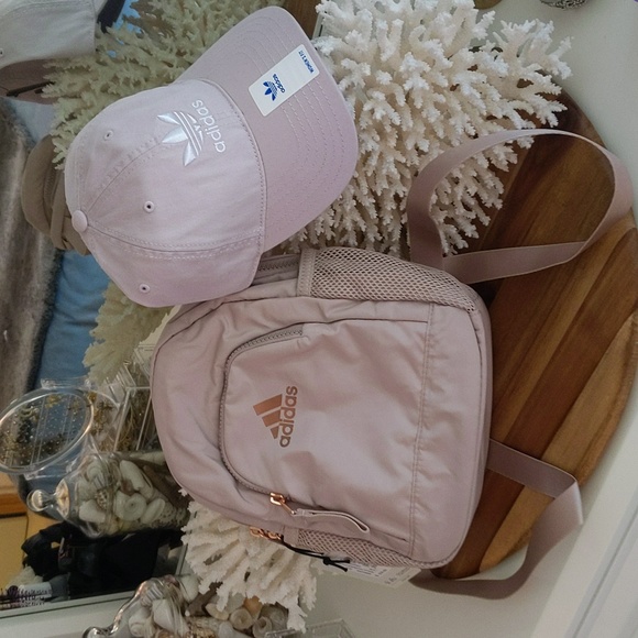 adidas Handbags - Adidas🔥BUNDLE🔥NWT 1) one backpack tan/lavender gold. 2) one Areoready hat A+